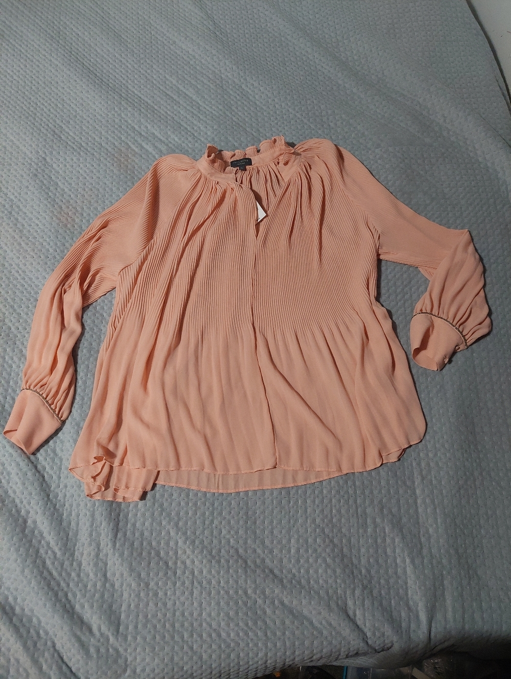 The Limited Peach Pleated Ruffled Neck Blouse